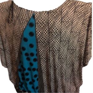 Alfani size large black geo print top w/banded waist dolman sleeves